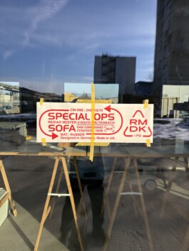 Sticker design for “Special Ops” on mirror, part of a spatial and digital campaign developed in collaboration with architect and product designer Reidar Mester for his exhibition. Immo Schneider Conversation Taking Place CTP. TP. P.