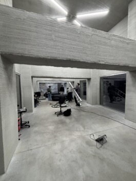 View inside the studio during installation of the “Special Ops” exhibition by architect and designer Reidar Mester, featuring elements of the spatial campaign. Immo Schneider Conversation Taking Place CTP. TP. P.
